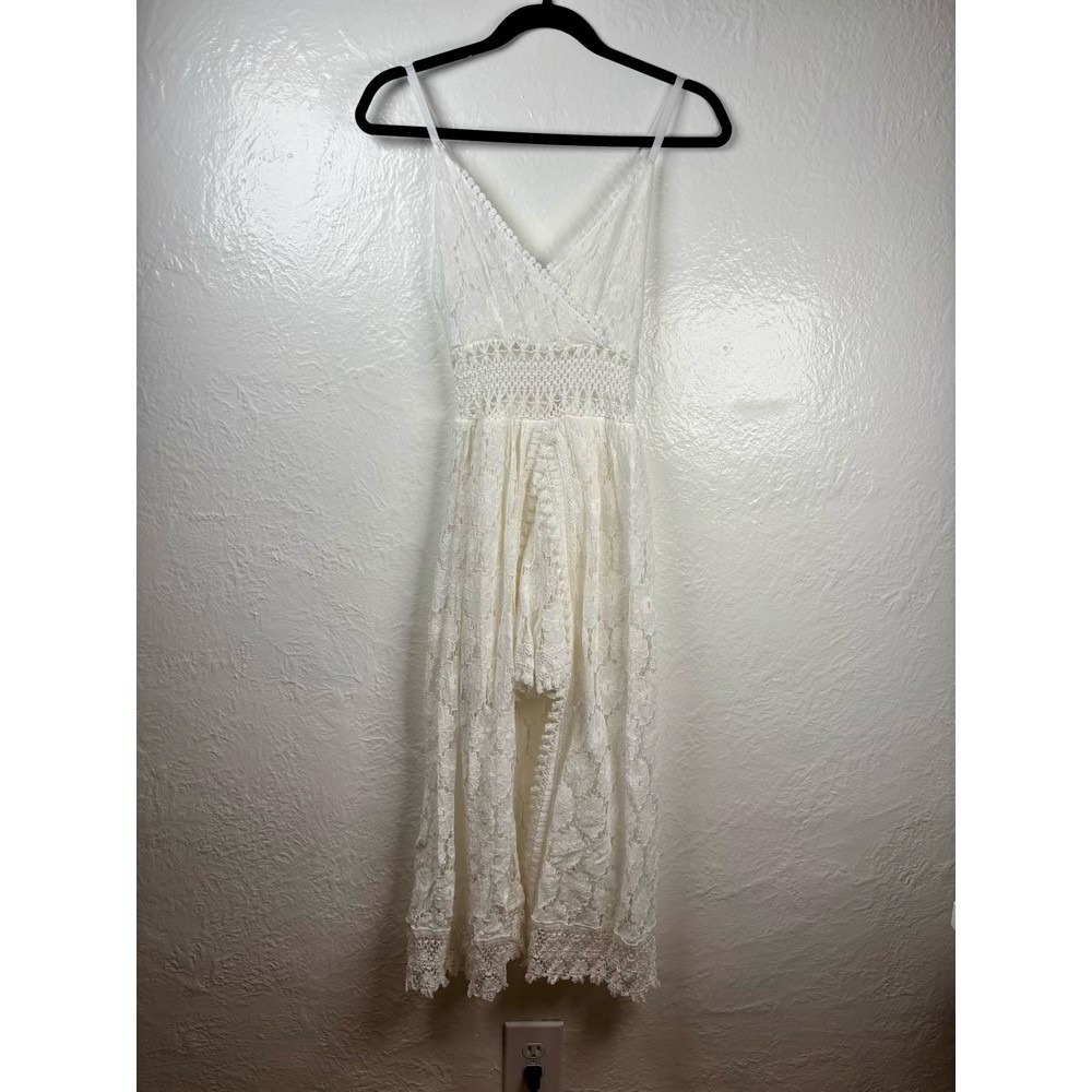 High-Low Romper Dress Small White Lace Boho Crochet Festival Romantic Coquette